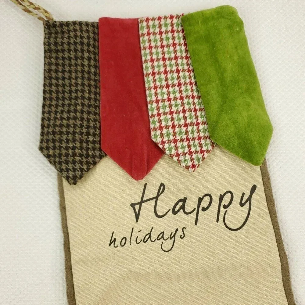 Pier 1 Christmas Stocking Beige Bird Happy Holiday